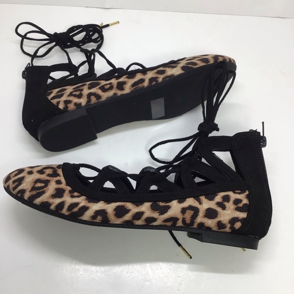 Qupid Faux Suede Animal Print Lace Up Ballet Flats - Picture 9 of 11